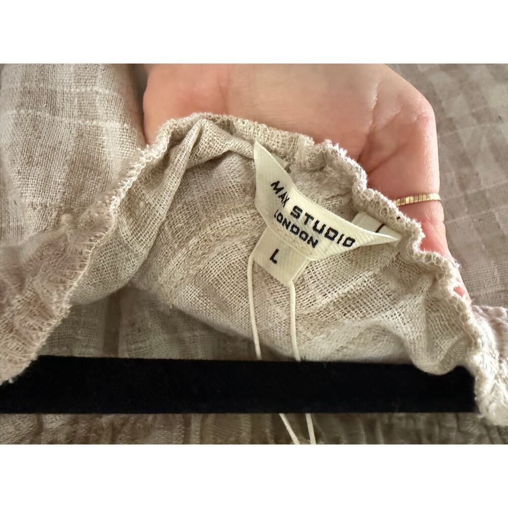NWT MAX STUDIO Maxi Plaid Gingham Linen Blend Long Skirt Cream/Tan SZ L - Picture 6 of 7